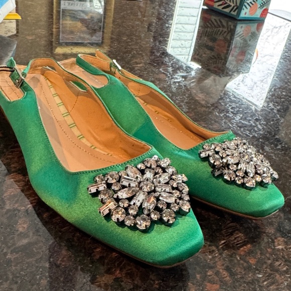 Zara Shoes - Zara NWT Green sling back Crystal Embellishments one missing stone size 35